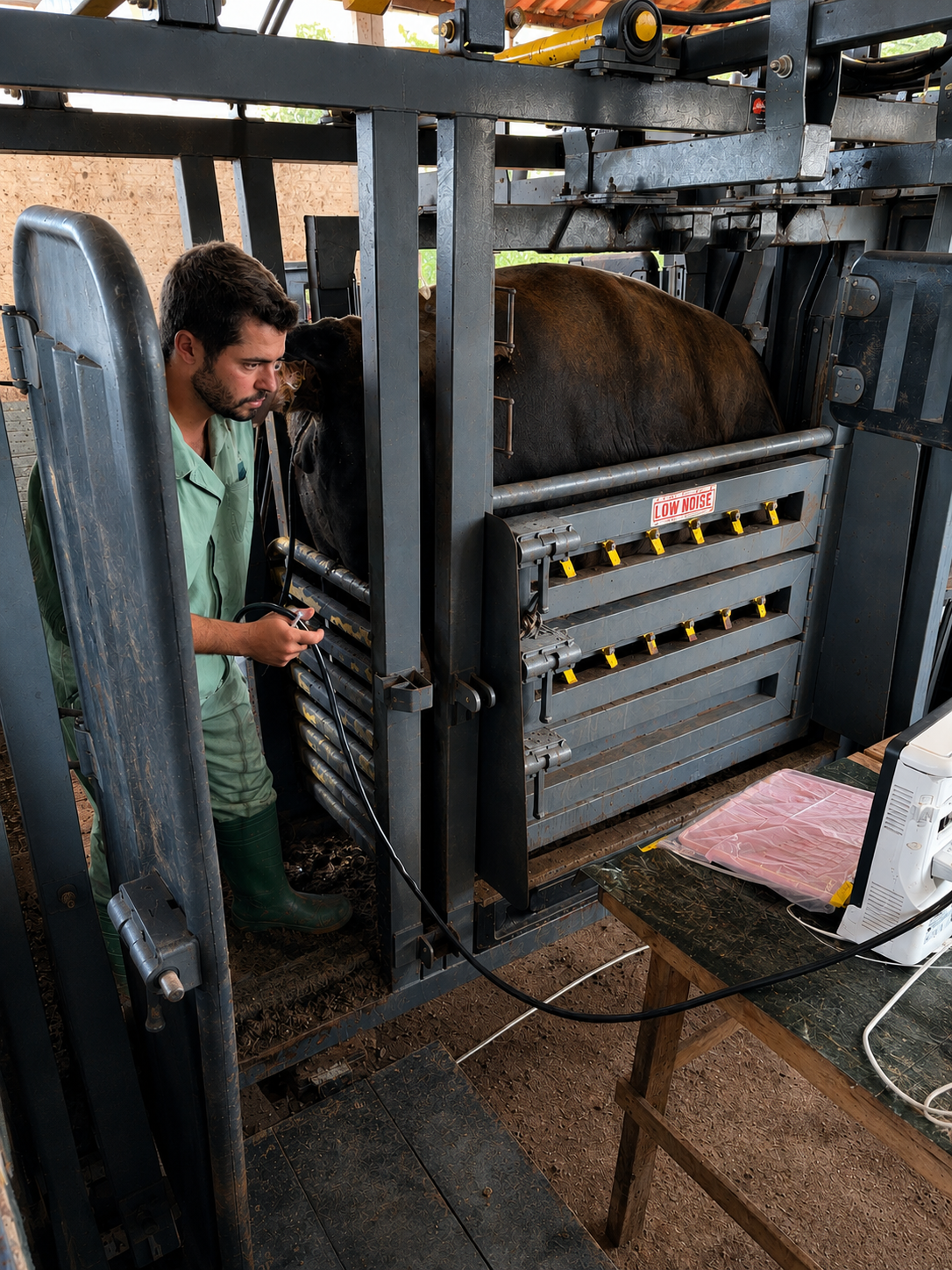 Veterinário realizando ultrassom reprodutivo