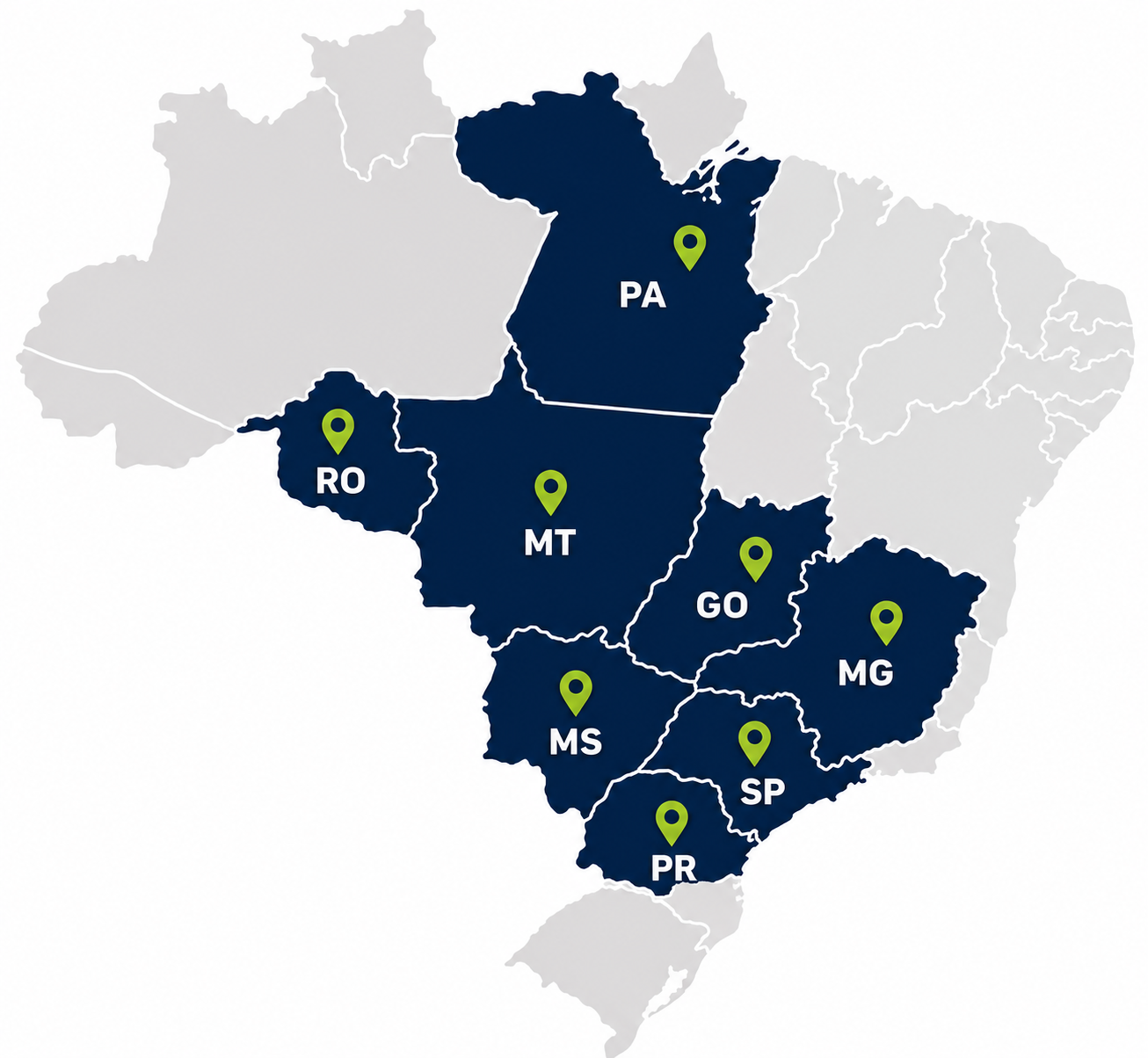 Mapa de atuação da Fertilize no Brasil